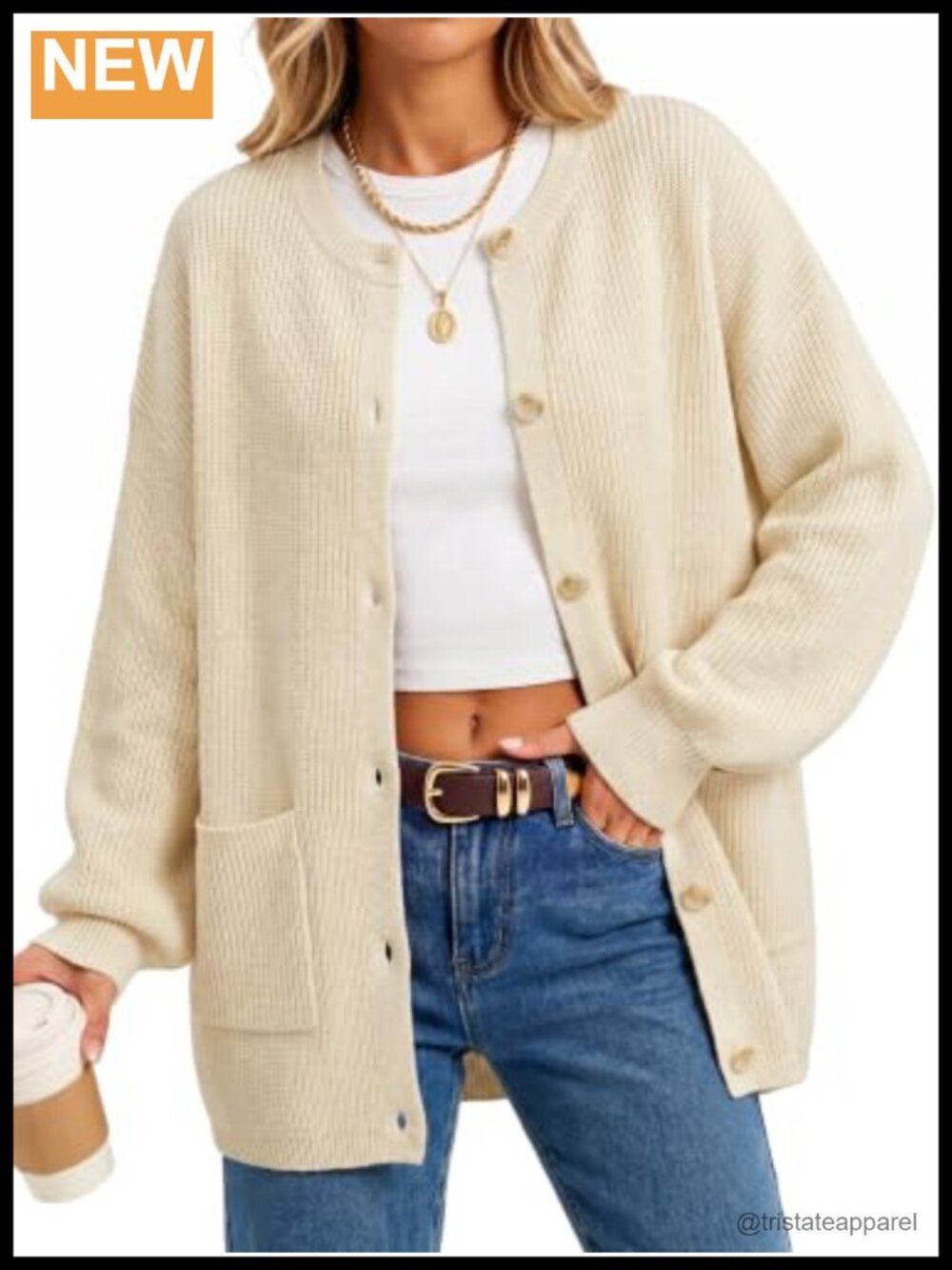 Wool Blend Oversized Chunky Knit Button Cardigan Sweater